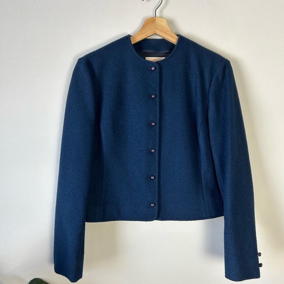 Vintage 80’s Pendleton Jacket Navy Blue Wool Short Cropped Bolero - Picture 7 of 12